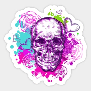 female skull, hearts Sticker